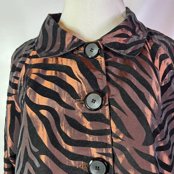 UBU Size M Zebra Stripe Flocked Jacket Button-Front Brown Black - Picture 3 of 14